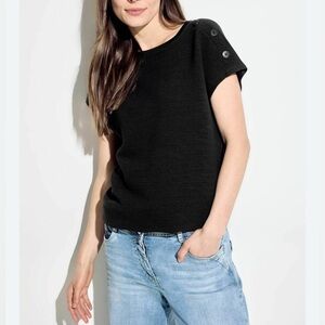 Madewell Faded Black Textured Button-Shoulder Tee M